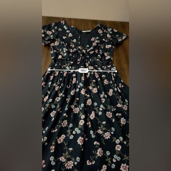 AEO Floral Keyhole Fit and Flare Dress cutout womens XS navy pink preppy cottage - Picture 14 of 16